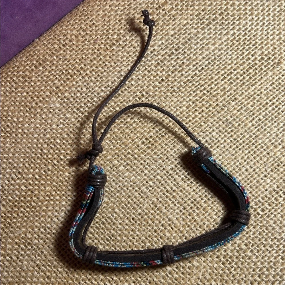 Wood Bead Bracelet and Braided Leather Bracelet with Colorful Design Bundle (F)